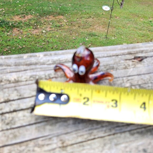 Handblown Art Glass Octopus Figurine With Orange & Black Speckled Design Vintage - Picture 3 of 7